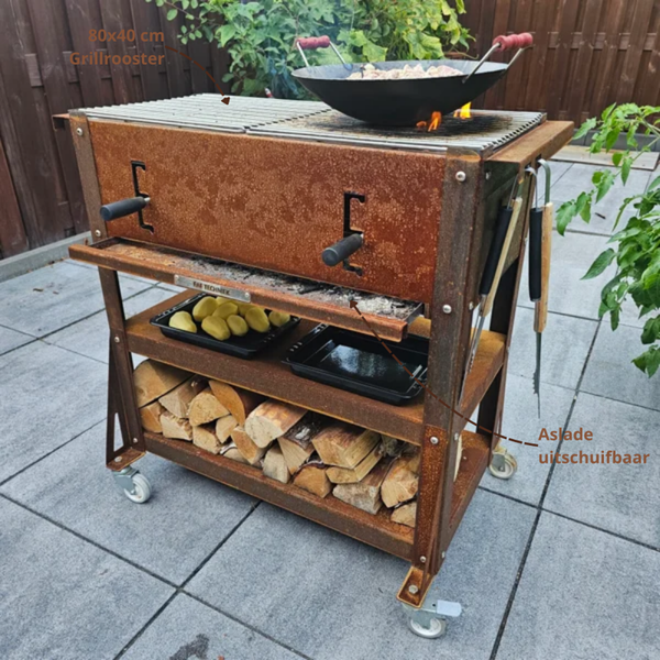 FAF Pro Cortentaal BBQ & Buitenkeuken met 80x40cm RVS Grillrooster