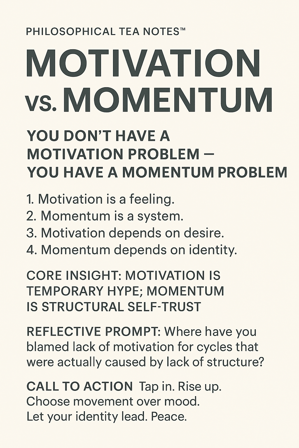 TEA TIME NETWORK — MOTIVATION COURT PHILOSOPHICAL TEA NOTES™