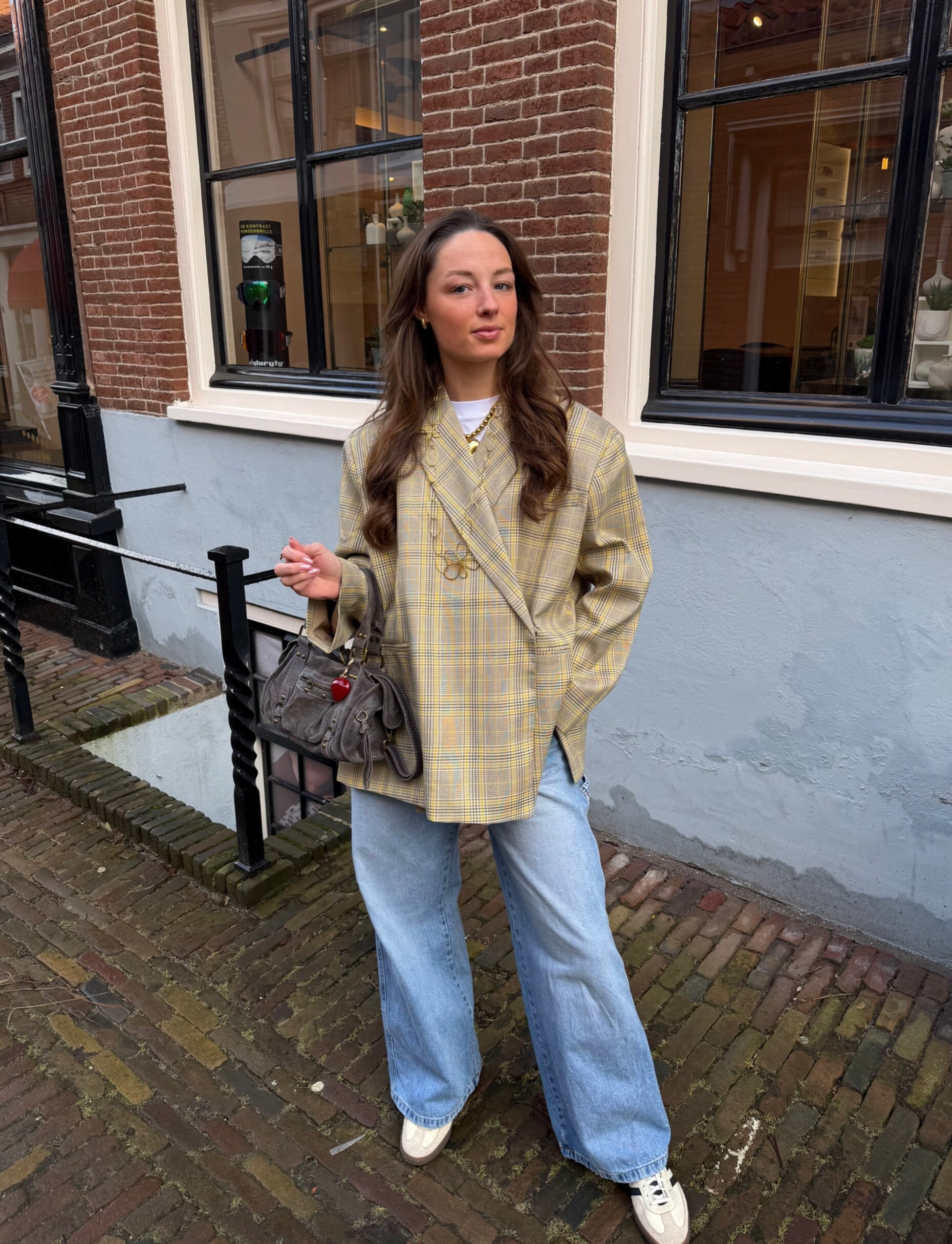 Boxy oversized blazer - geel geruit