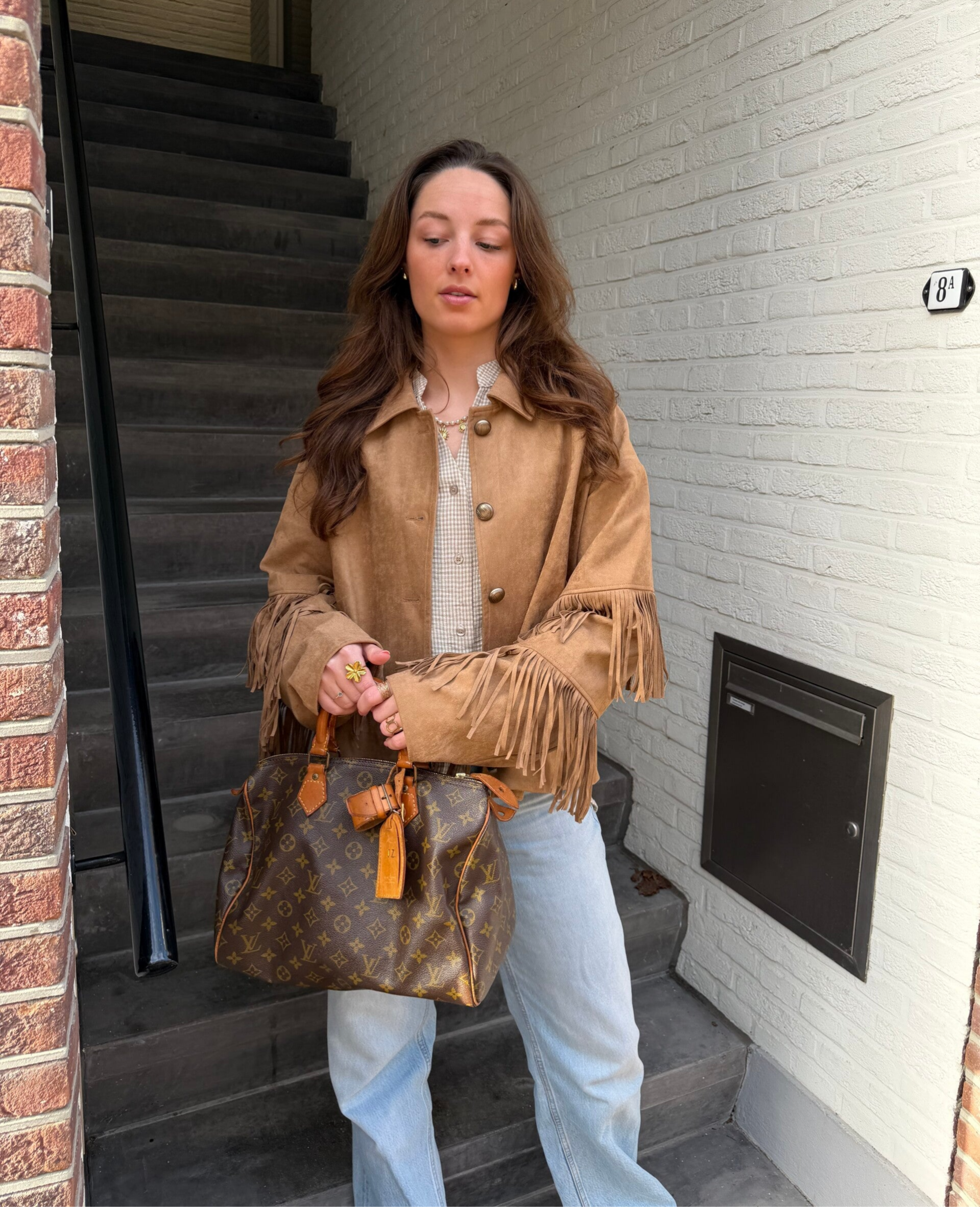 Sienna suede jasje met franjes - camel