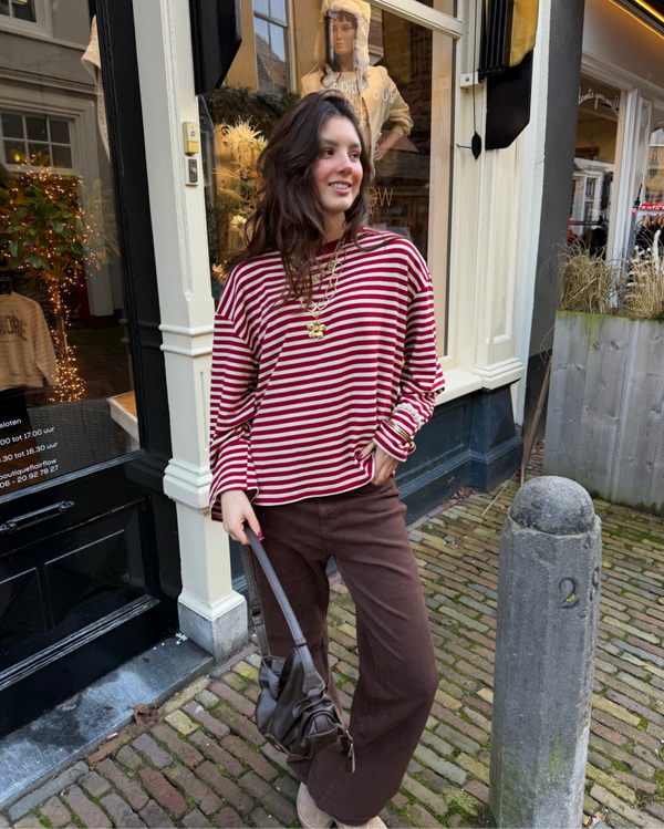 Eme striped top - bordeaux/creme