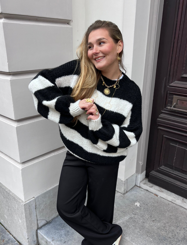 Pleun gebreide trui - zwart/wit