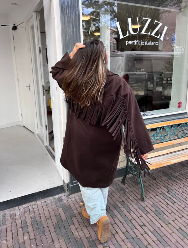 Bel franje trenchcoat - bruin