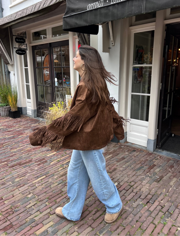 Sienna suede jasje met franjes - bruin