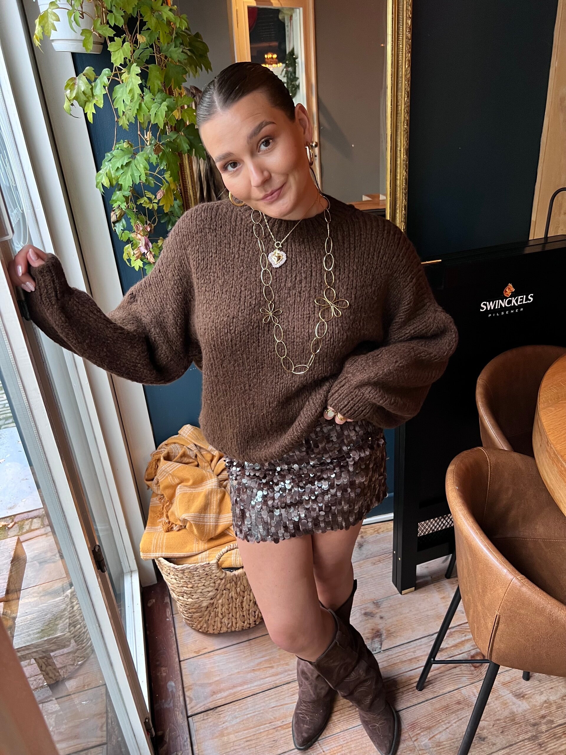 Mave sequin rokje - bruin