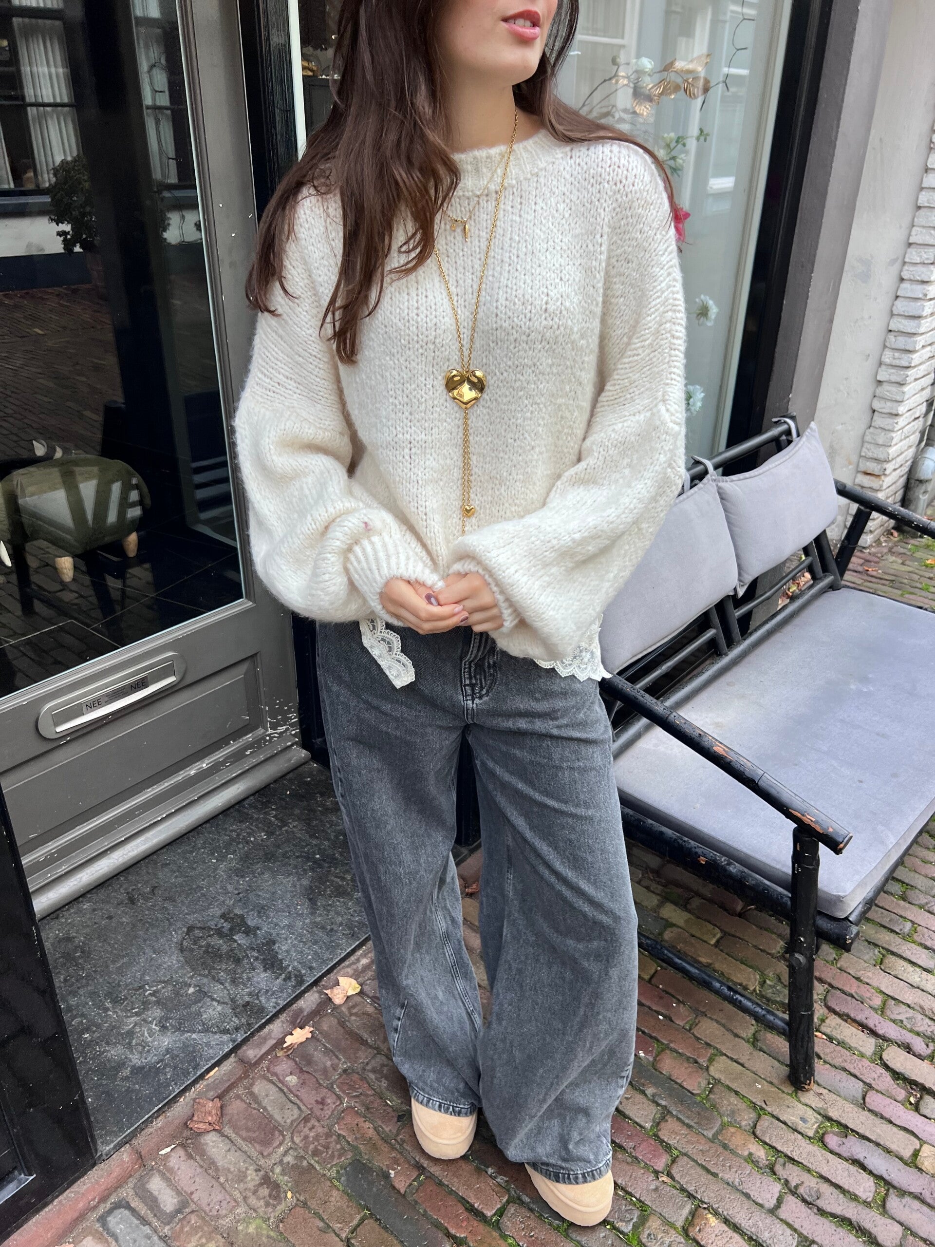 Pleun gebreide trui - gebroken wit