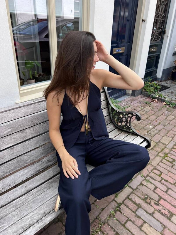 Solea linnen set - marineblauw