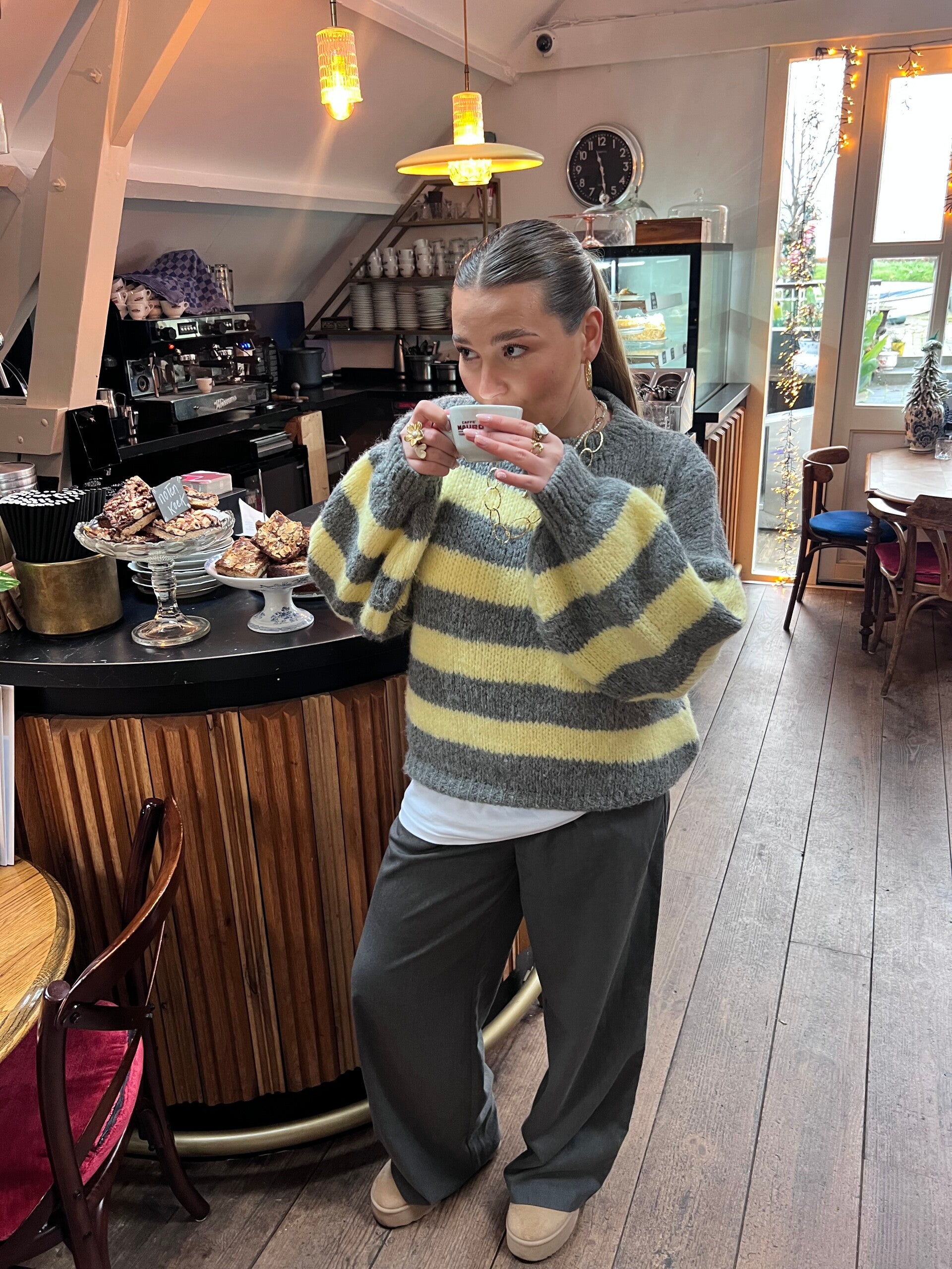 Pleun gebreide trui - grijs/geel