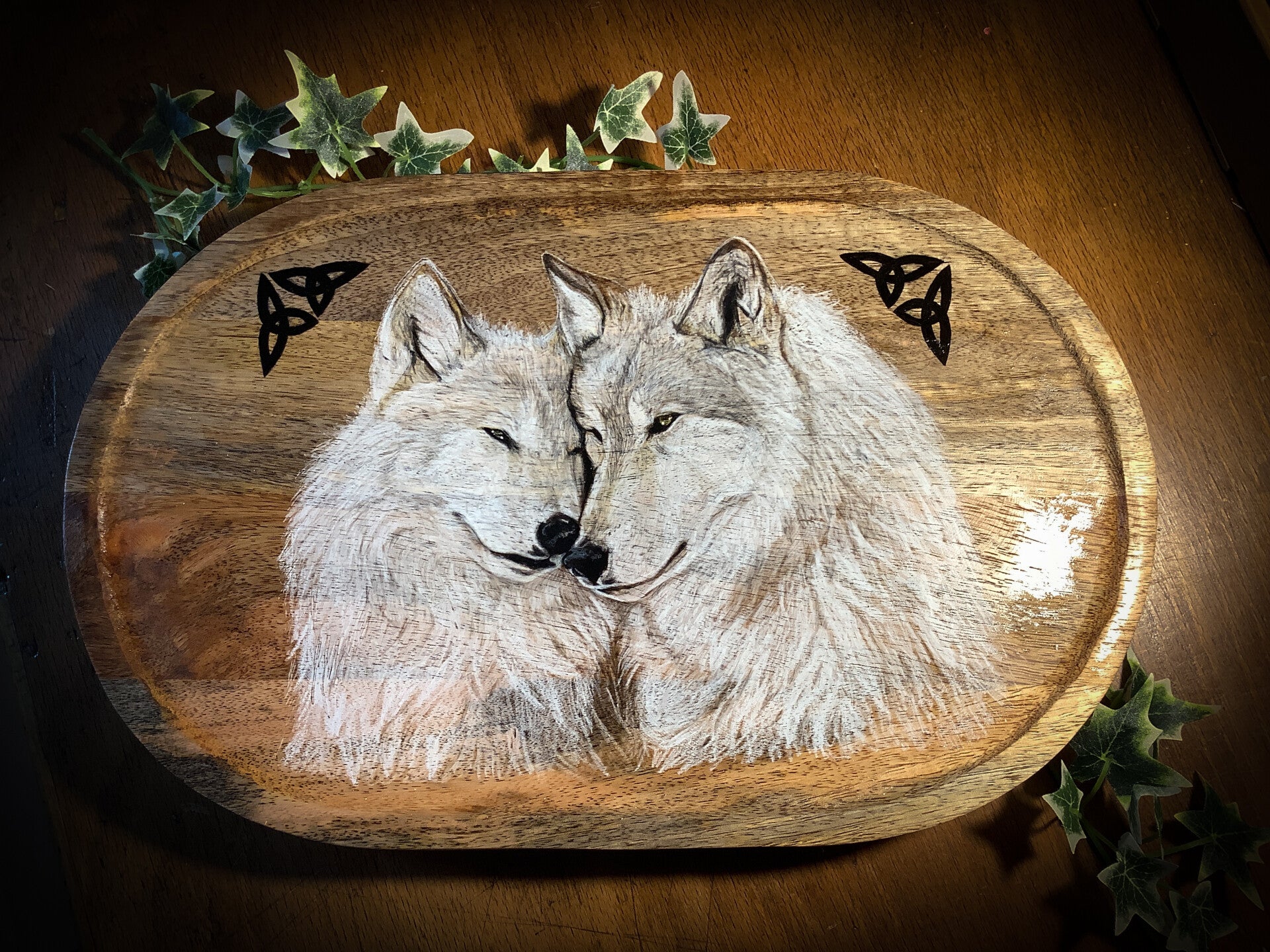 Plateau bois * loups * fais main