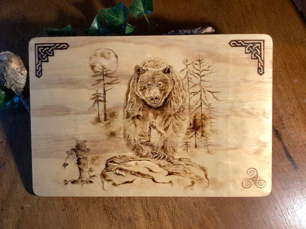 Tableau pyrogravure * ours