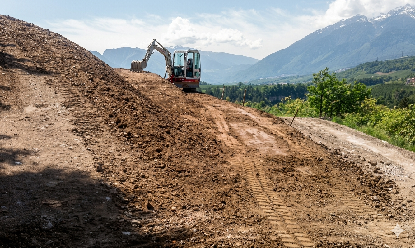 scavatore che prepara il terreno per la bonifica