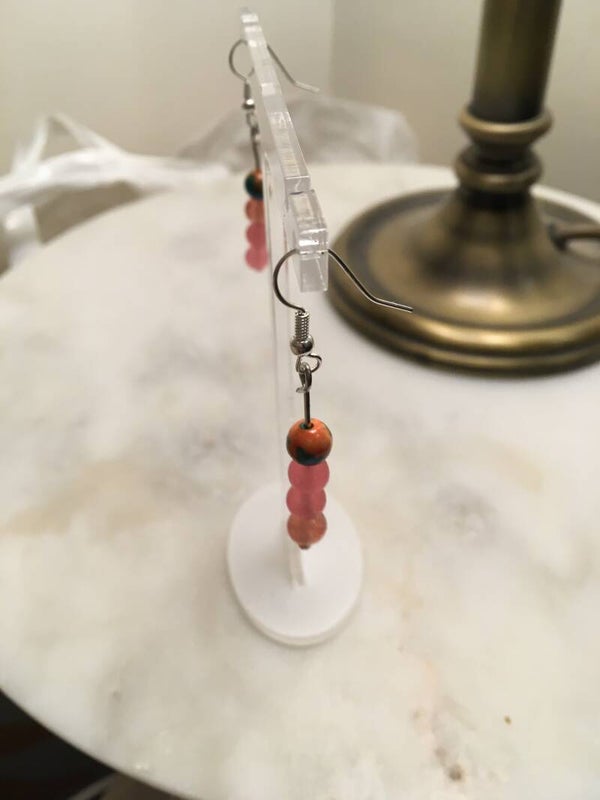 StudioAvai006 EARRINGS Pink Turquoise And Orange Semi Precious Beads Silver Plated Findings