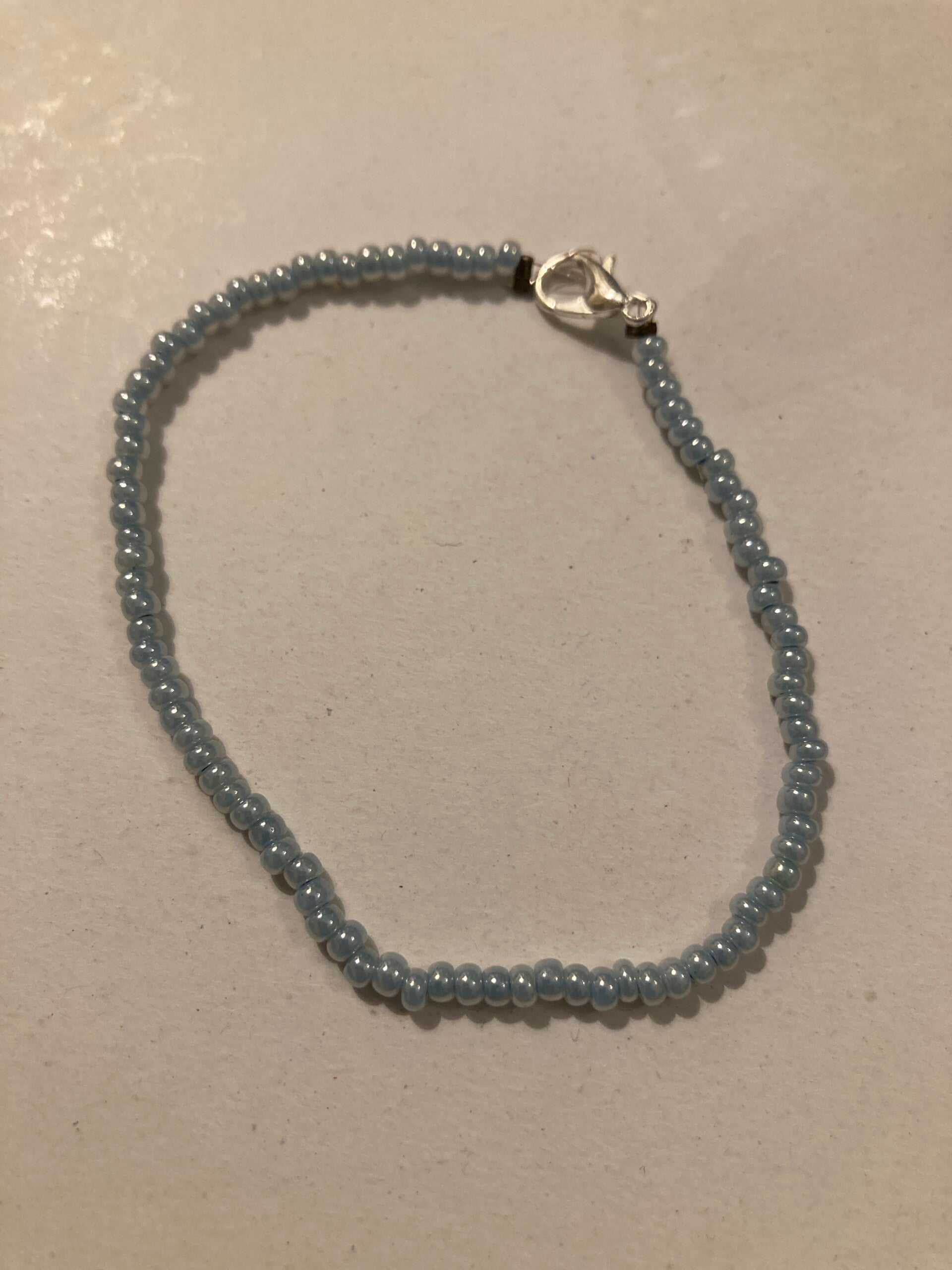 BRACELET Czech Blue Glass Beads Silver Plated Findings