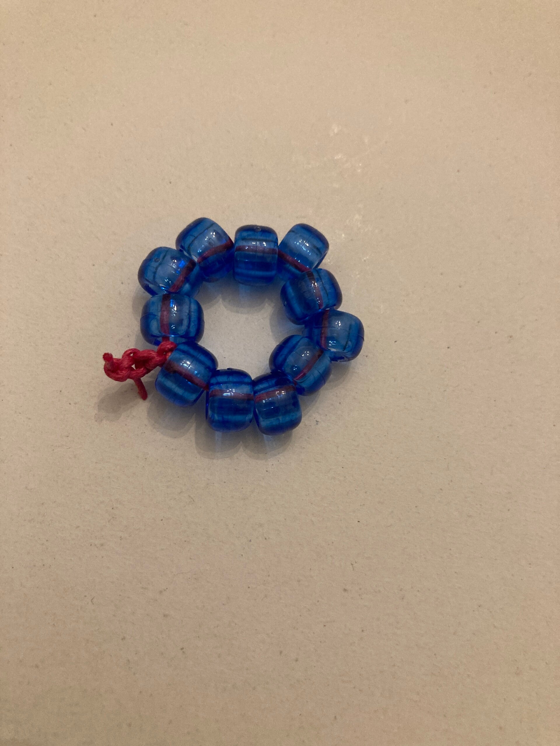 RING Transparent Blue Peony Beads on Pink Cord