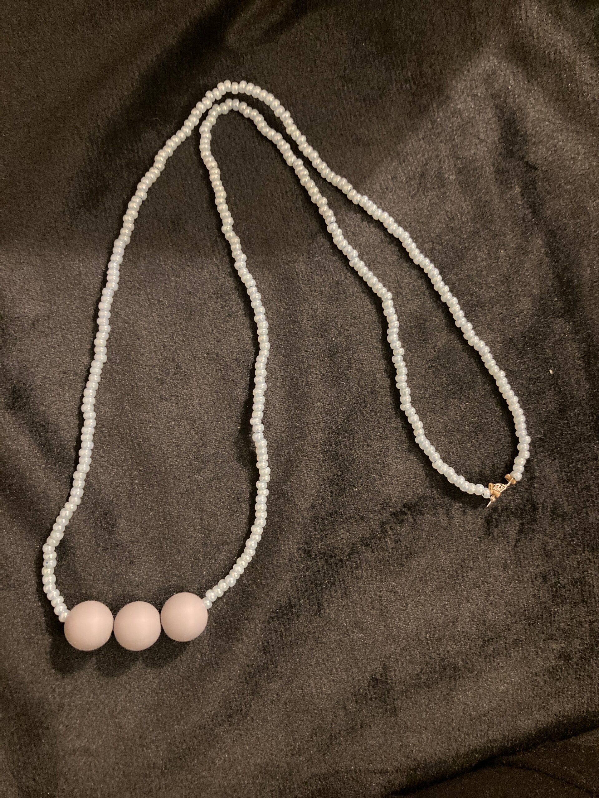 NECKLACE Matinee Necklace Czech Glass Blue Beads With Silica Grey Pendant Beads