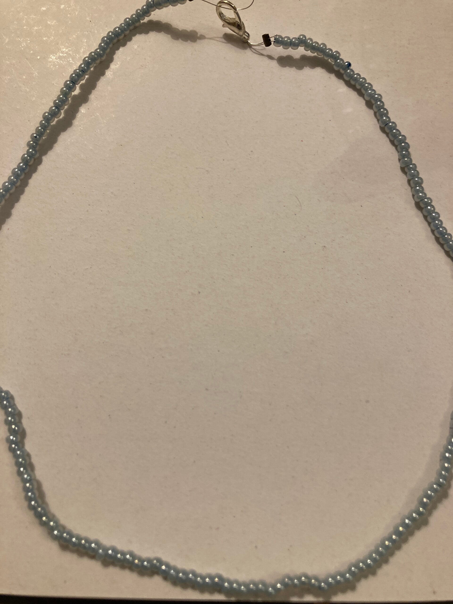 COLLAR NECKLACE Czech Blue Glass Beads Silver Plated Brass Crimps