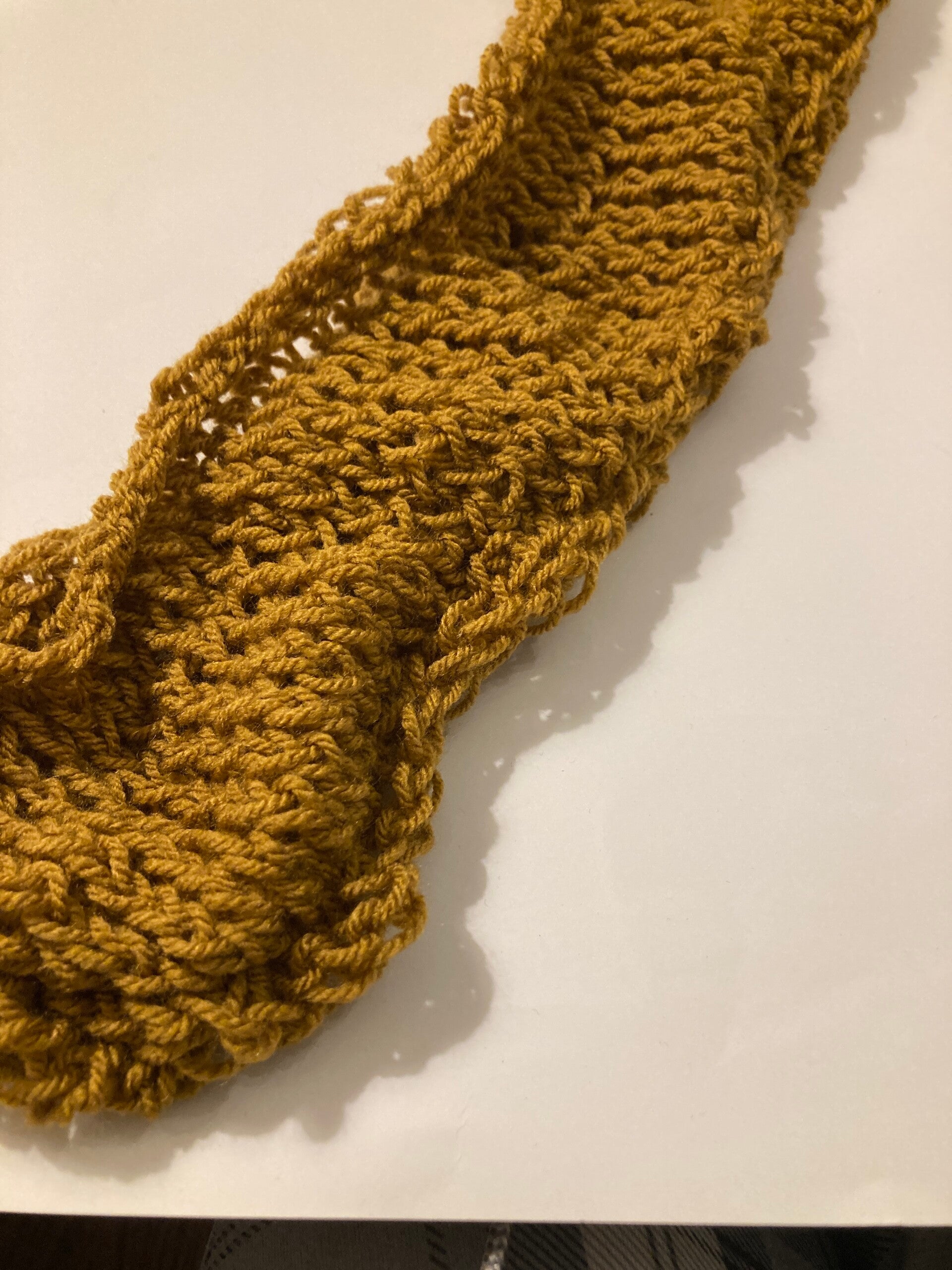 DESK POUCH Ochre Recycled Yarn 14” By 3” Approximately Hand Knit
