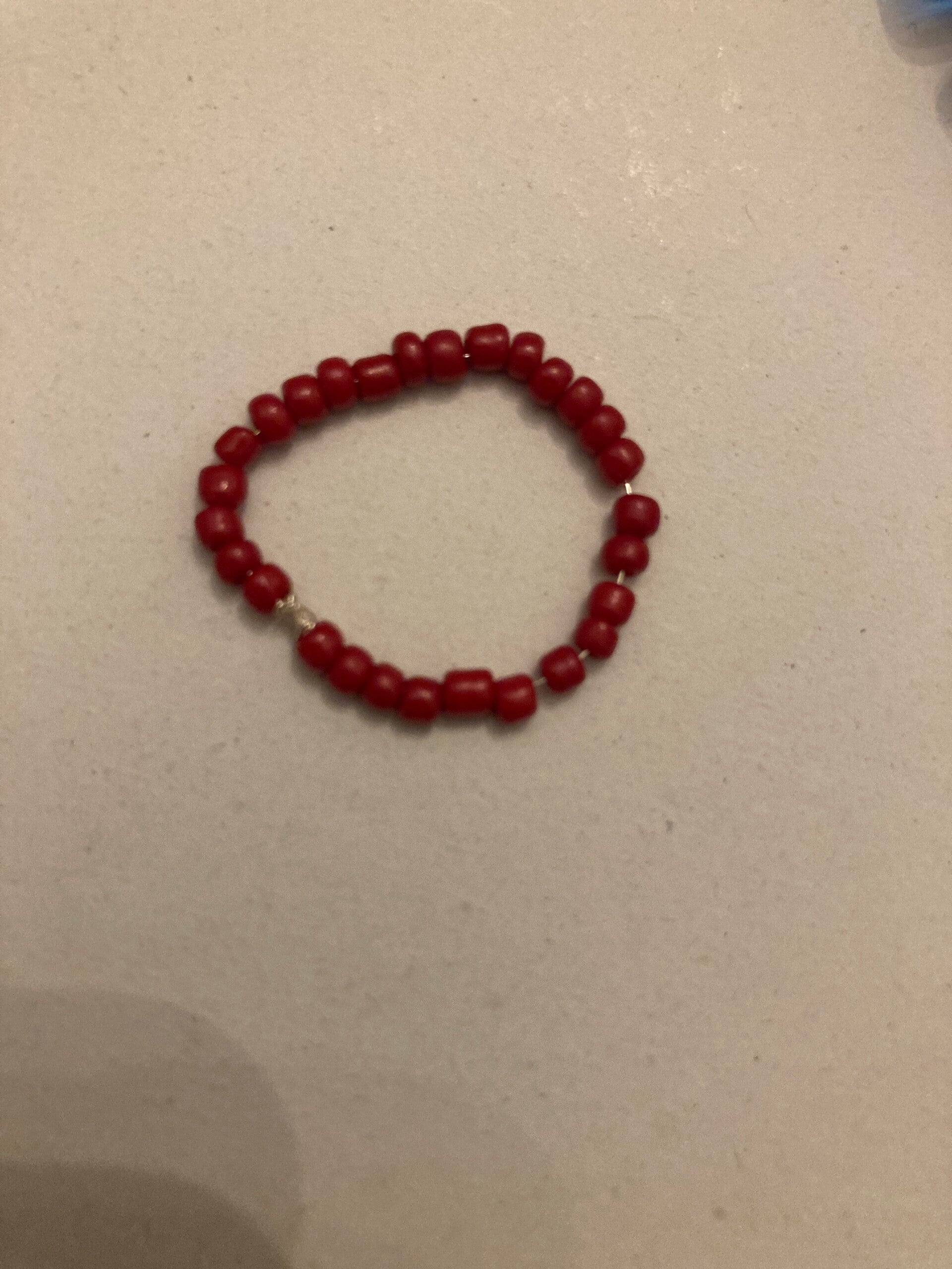 RING Red Resin Beaded Ring On Silver Plated Wire Brass Crimp