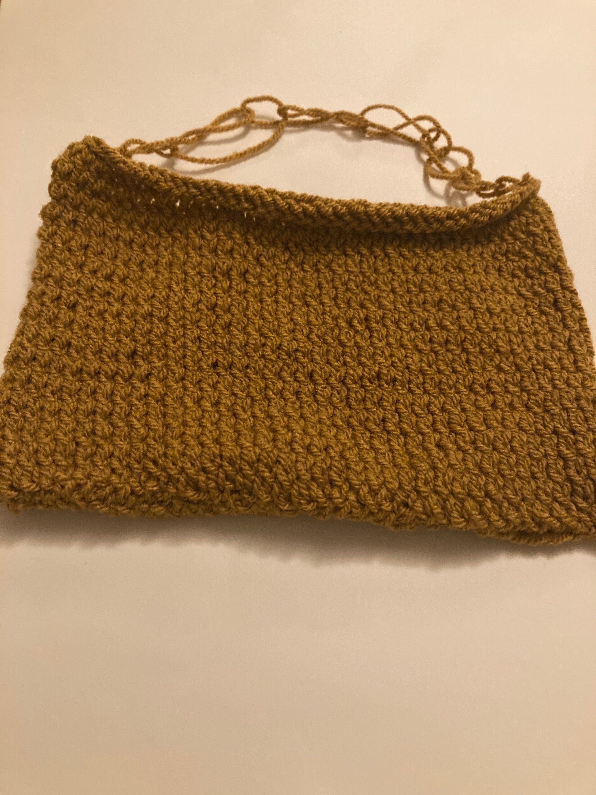 PURSE BAG Recycled Ochre Yarn Knit Purse Finger Crochet Strap