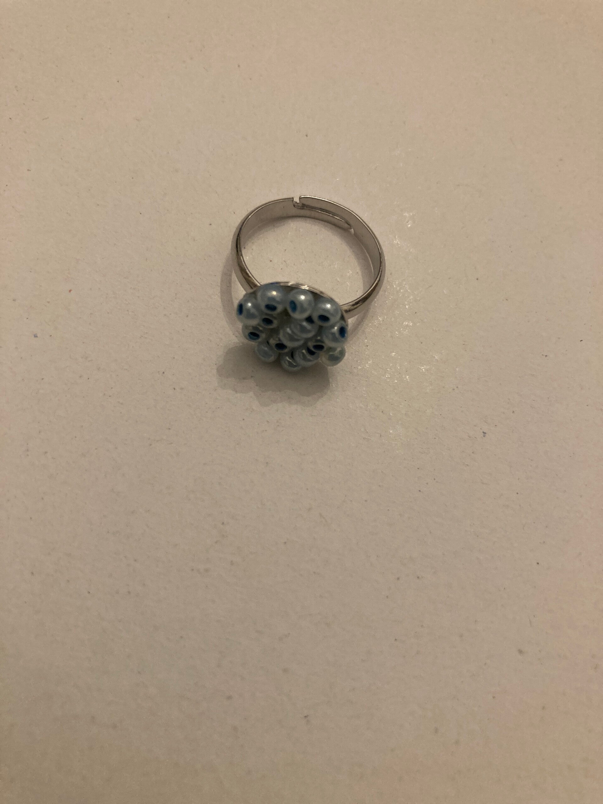 RING size C-D Silver Plated Light Blue Pressed Glass Beads