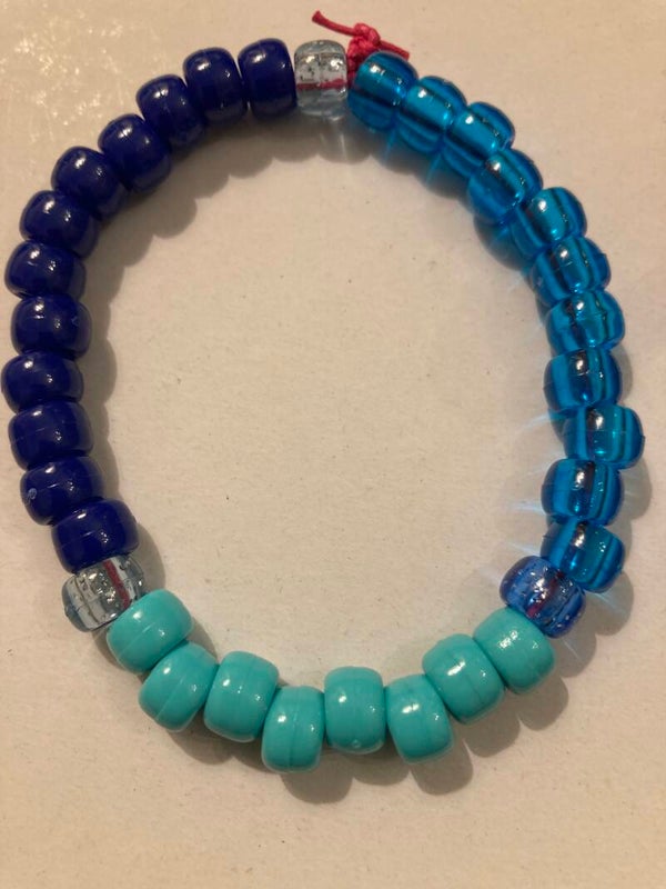BRACELET Peony Beads On Pink Cord Purple Aqua Sea Blue Clear
