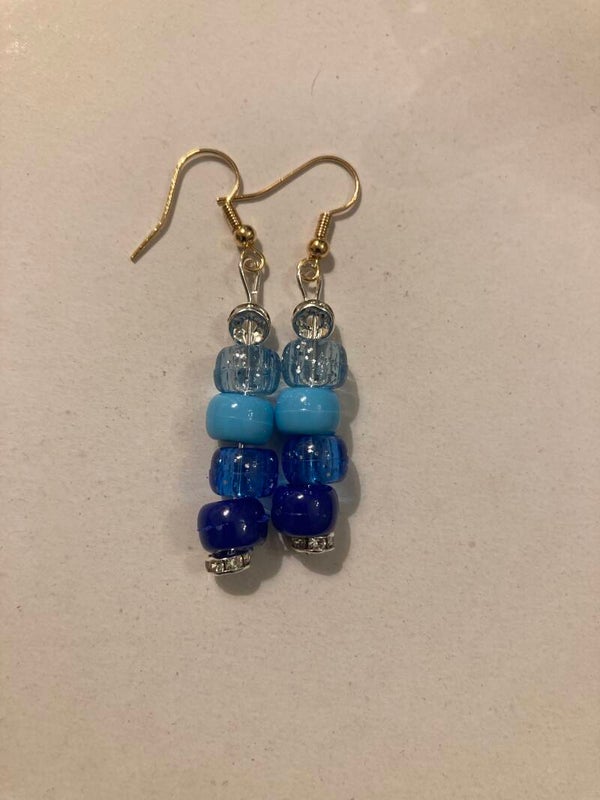 EARRINGS Peony And Crystal Beads Mixed Blue Abd Transparent Silver And Gold Plated Findings
