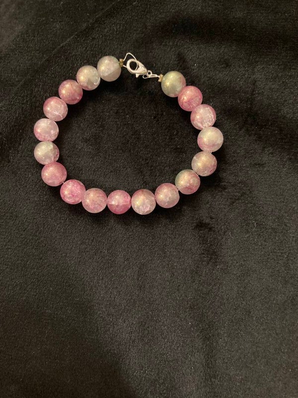 BRACELET Glass Olive And Pink Silver Plated Findings f