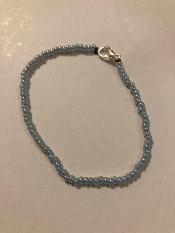 BRACELET Czech Blue Glass Beads Silver Plated Findings