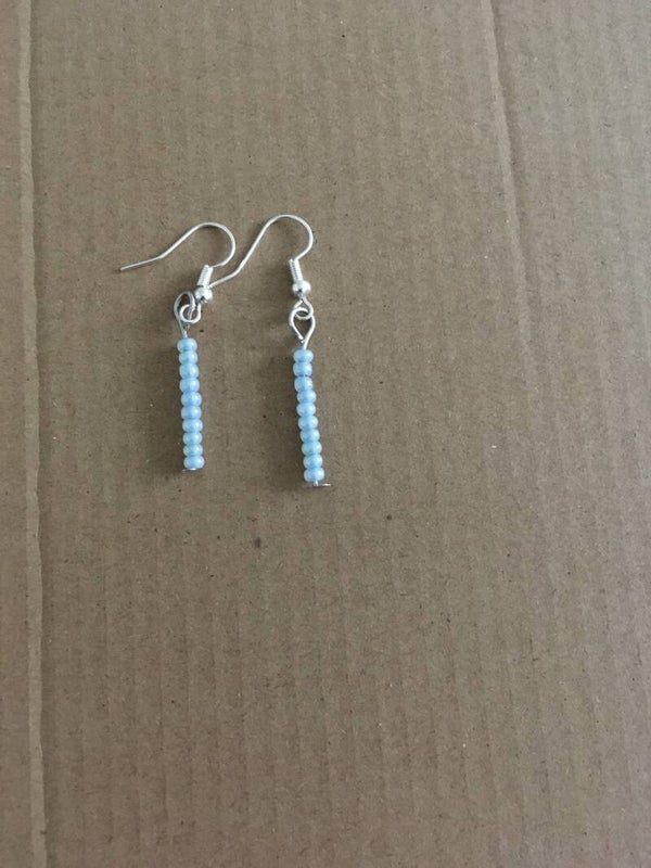 StudioAvai033 EARRINGS Dangle Georgette Blue 10 Bead Earrings Plus Silver Plated Findings 0.9” Drop