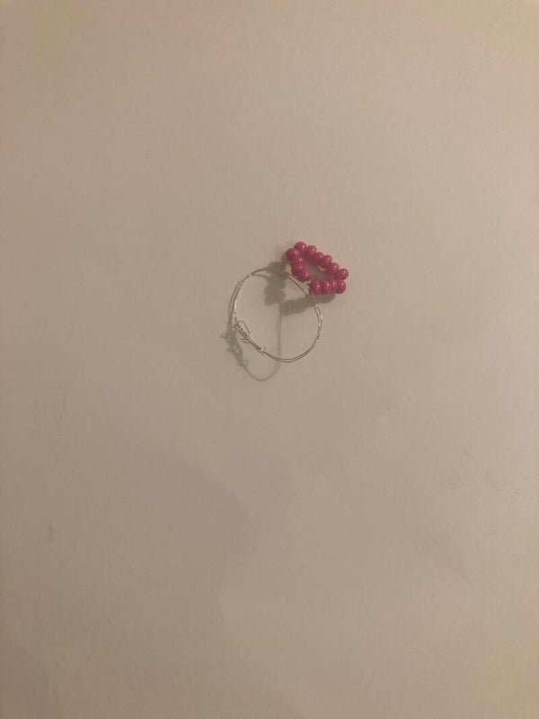 RING Pink Beaded Heart Ring Silver Plated Copper Wire