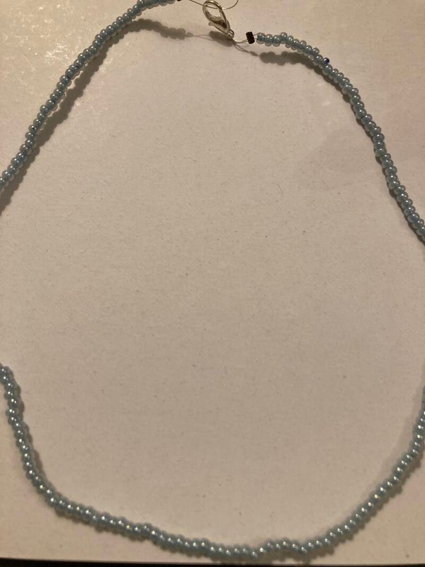 COLLAR NECKLACE Czech Blue Glass Beads Silver Plated Brass Crimps