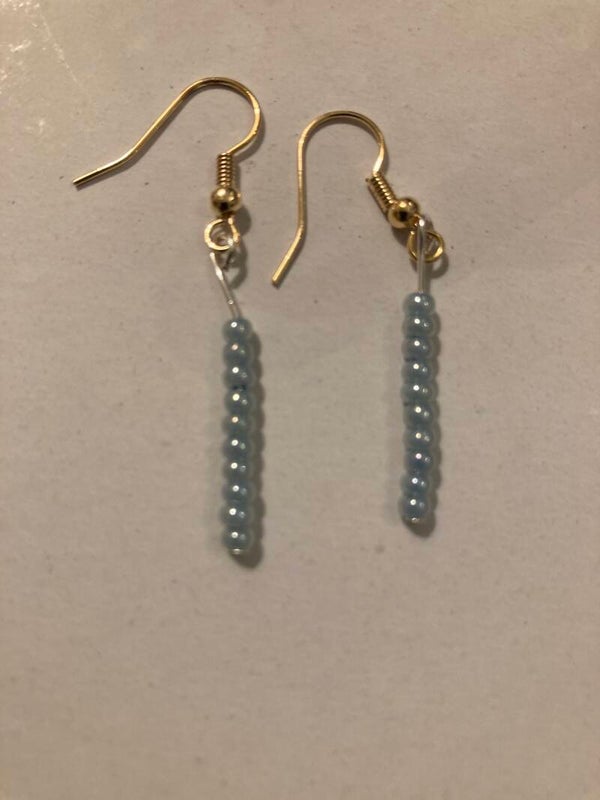 EARRINGS Dangle Silver And Gold Plated Earrings Czech Pressed Blue Glass Beads