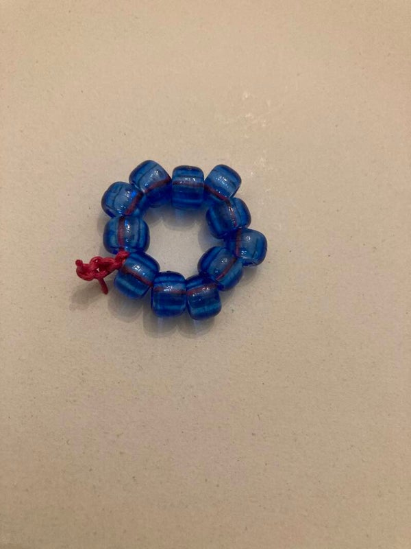 RING Transparent Blue Peony Beads on Pink Cord