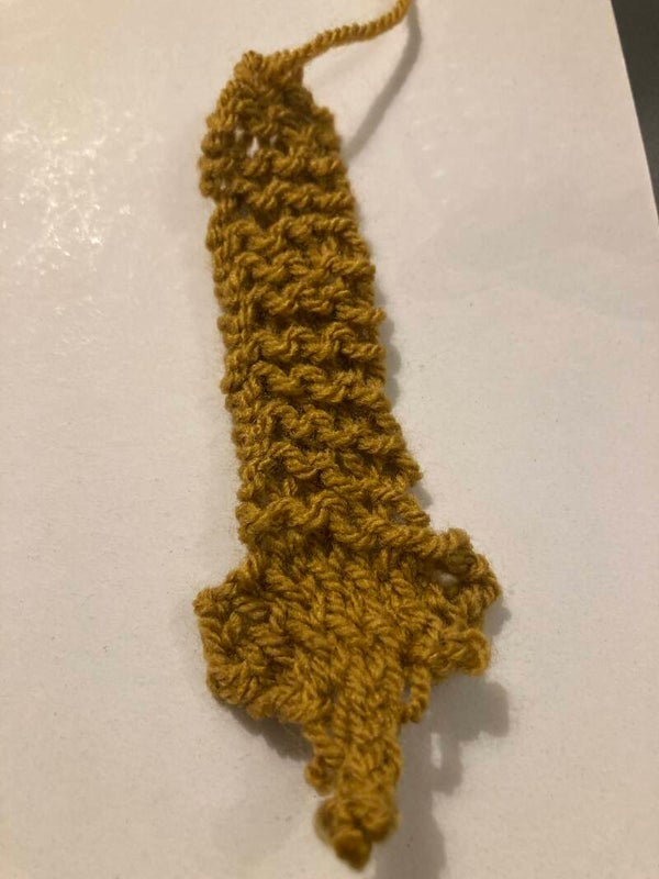 BOOKMARK Hand Knit Ochre Recycled Yarn Fox Shaped Approximately