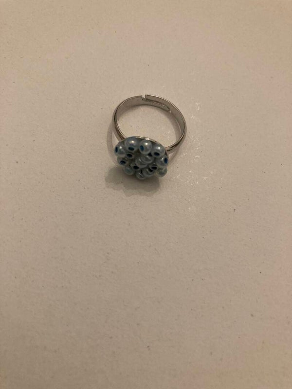 RING size C-D Silver Plated Light Blue Pressed Glass Beads