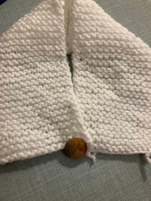 COLLAR SCARF Garter Stitch White Acrylic Wool Secured With Recycled Clip On Earring