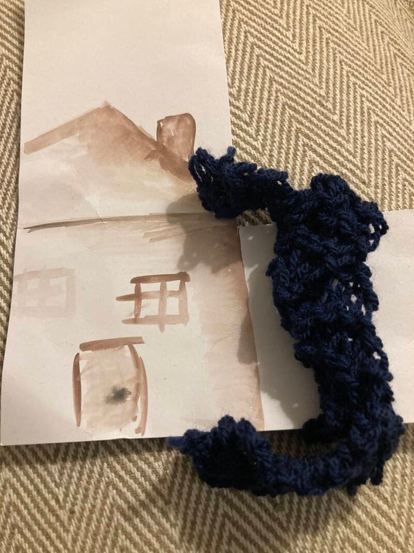 SCARF Navy Ridge Stitch Skinny Scarf Tie Knot Scarf Acrylic Yarn