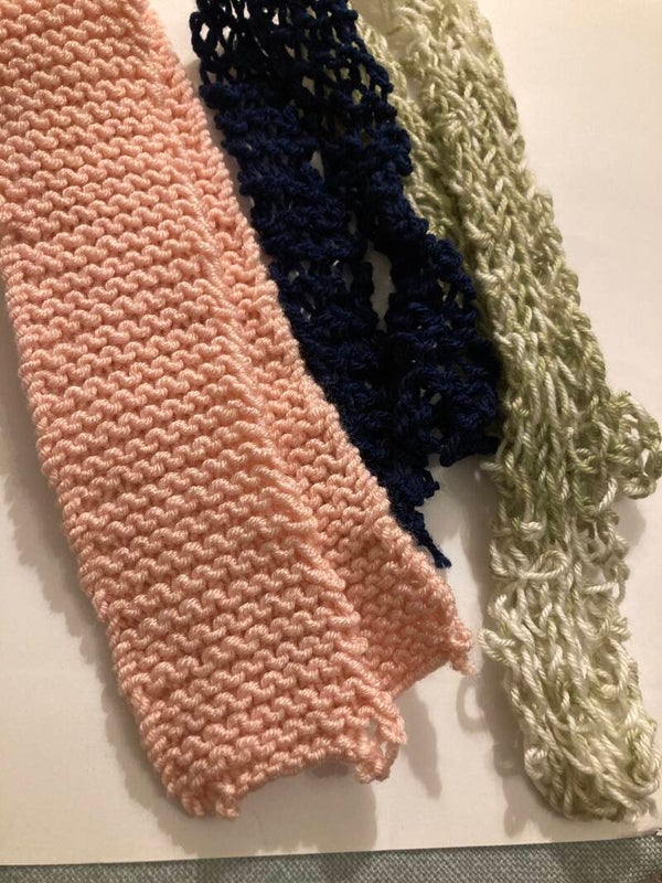 JOBLOT SKINNY SCARVES Multi Rib Navy Ridge Pink Plain Tie Knot Scarves