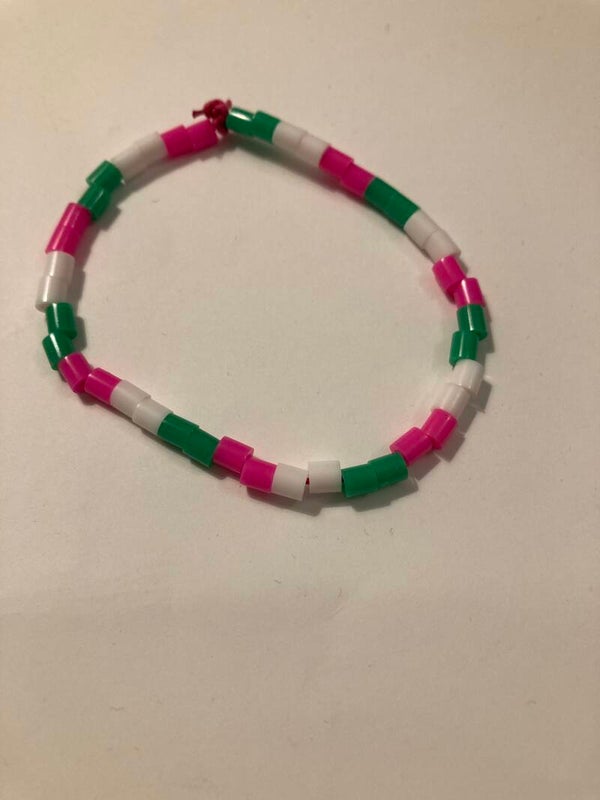 BRACELET Green Pink And White Pattern On Pink Cord