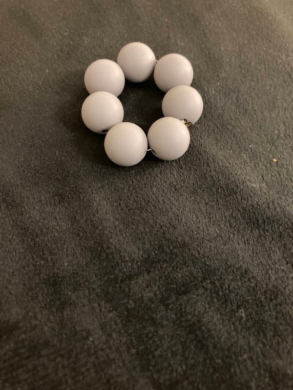 RING Grey Silicone Beads Threaded On Silver Plated Copper Wire Brass Crimp Fastening