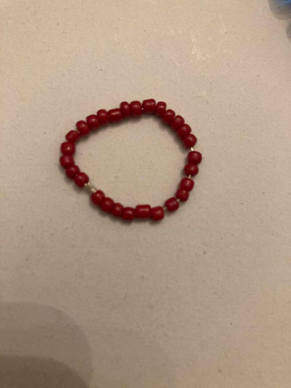 RING Red Resin Beaded Ring On Silver Plated Wire Brass Crimp