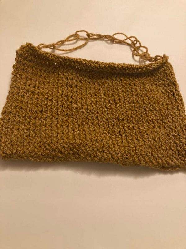 PURSE BAG Recycled Ochre Yarn Knit Purse Finger Crochet Strap