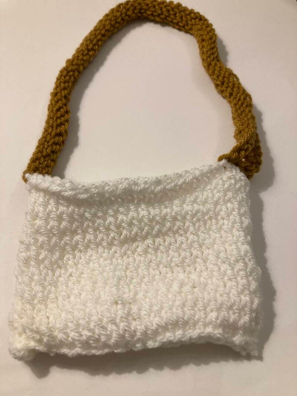PURSE BAG Ochre Strap White Purse Section With Double Pockets
