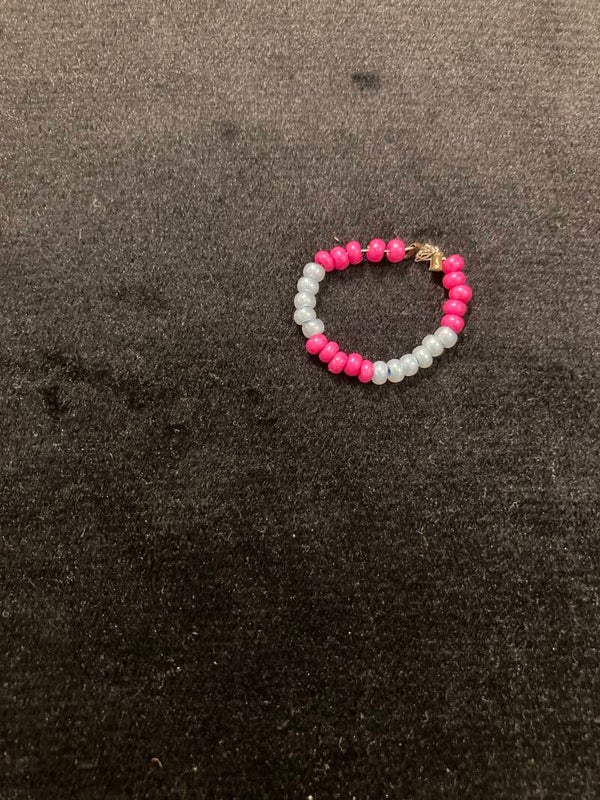 RING Pink Resin Light Blue Glass Beads Silver Plated Wire