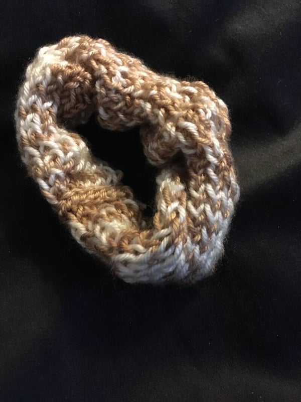 StudioAvai012 WOOL SCRUNCHIE Multi Acrylic Yarn Stocking Stitch 8” Handknit Brown And White