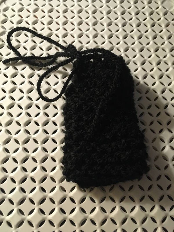 StudioAvai026 PURSE Lipstick Purse 3.5” By 1.5” Drawstring Garter Stitch Black Acrylic Wool