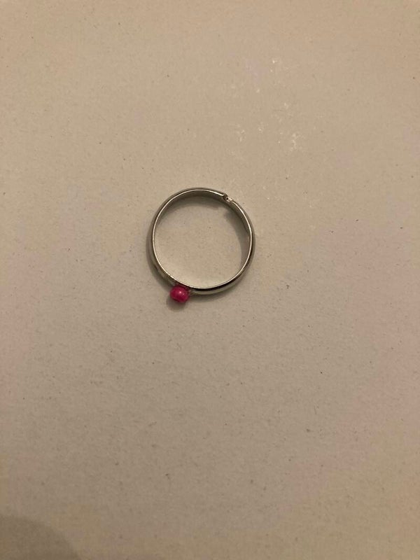 RING Single Resin Bead In Pink On A Silver Plated Ring