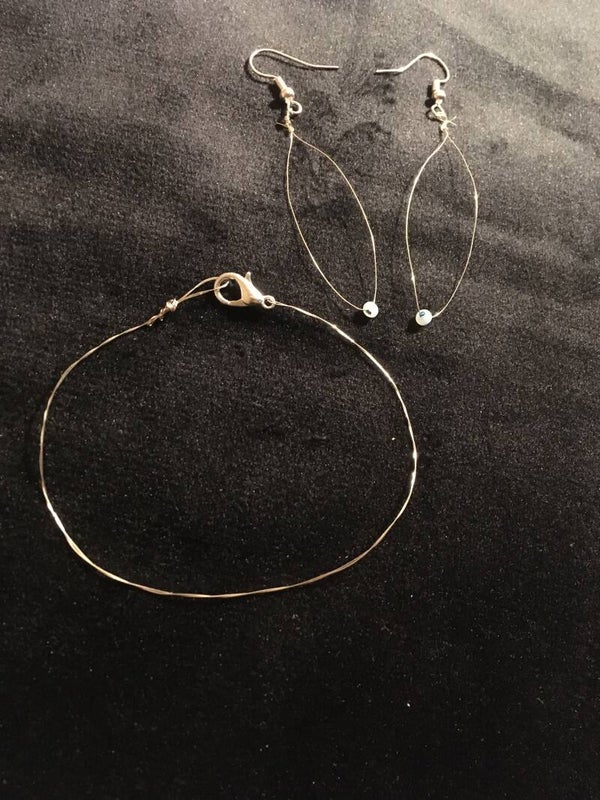 StudioAvai029 Jewellery SET Leaf Hoop Pendant Dangle Earrings Twisted Bracelet Silver Plated Copper