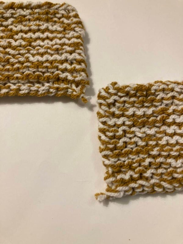 COASTERS Hand Knitted Double Yarn Ochre And White 4” By 3”