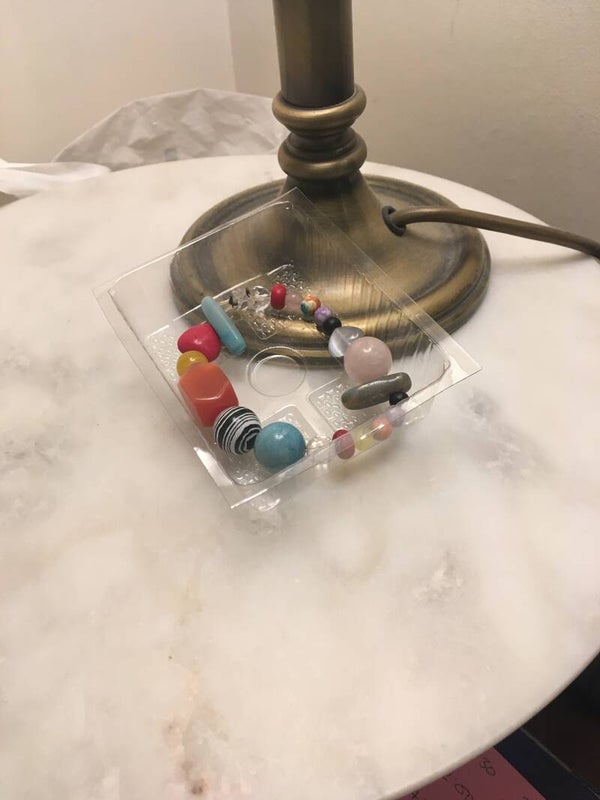 StudioAvai005 BRACELET Mixed Semi Precious Beads Plus Wooden Beads On Elastic Brass Crimp Fastenings